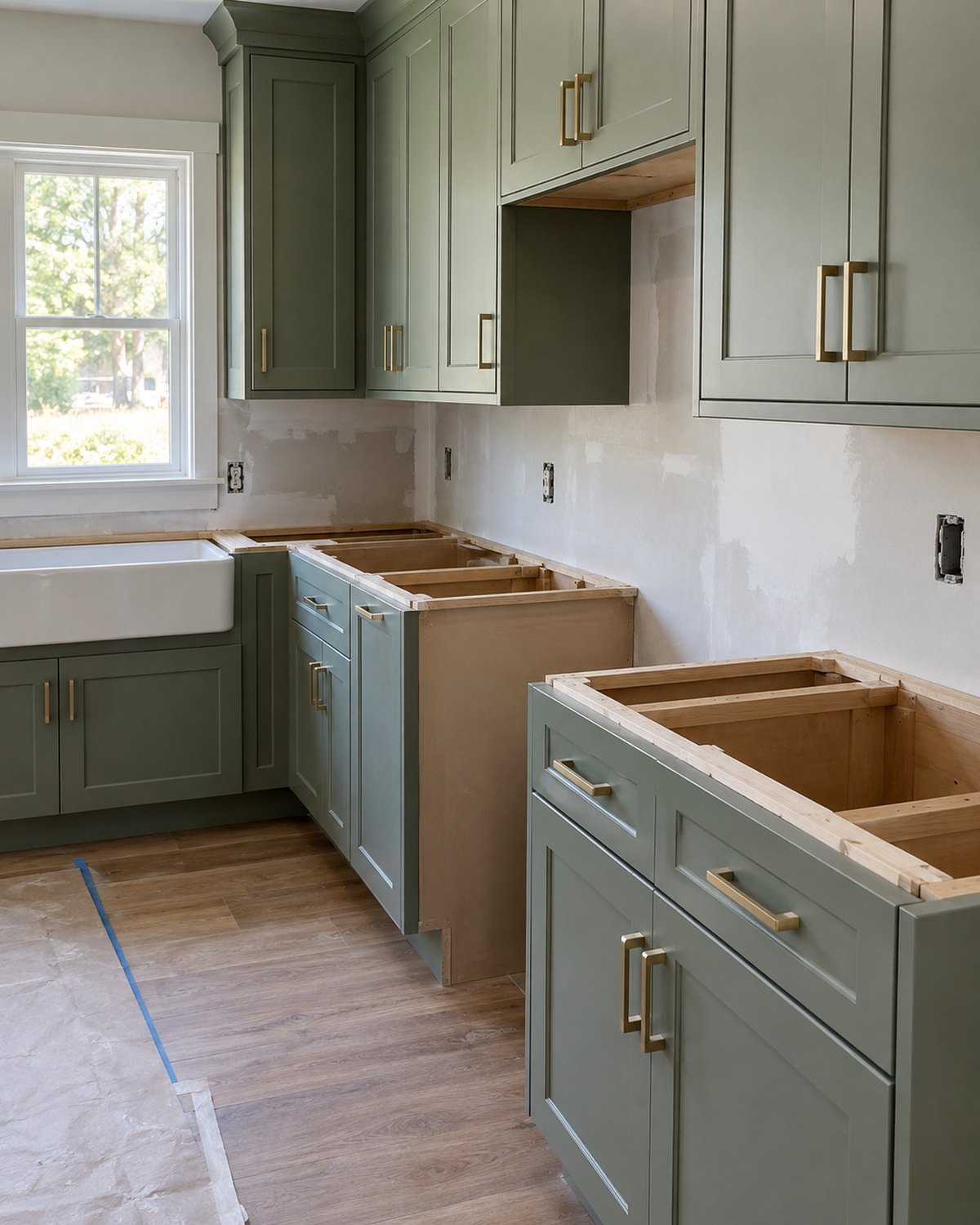 Close view of a kitchen workspace and cabinetry under renovation