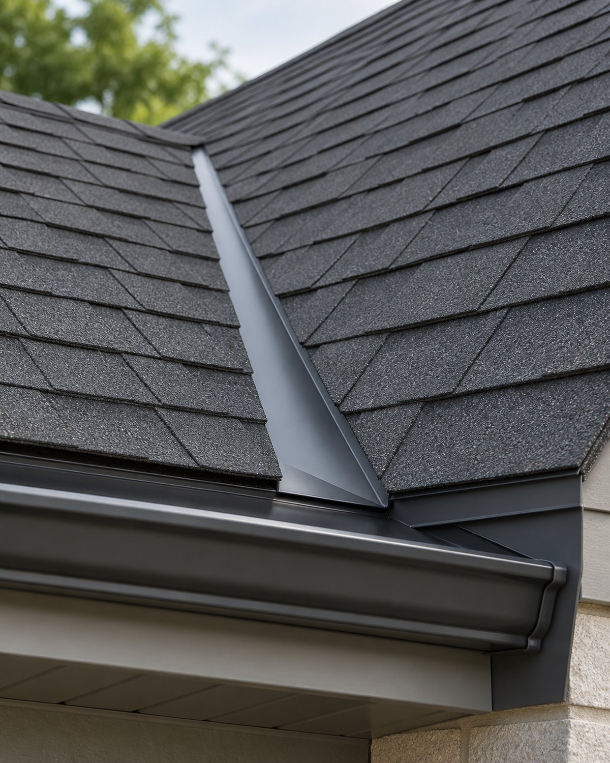 Roof edge and flashing details on a residential Indiana house